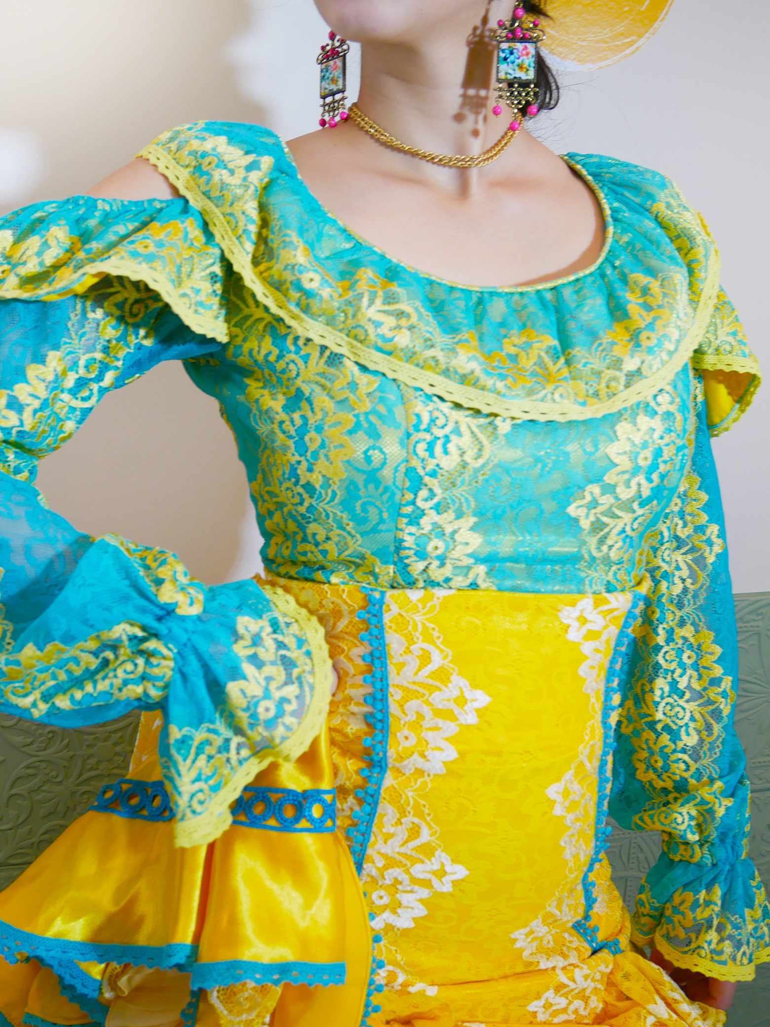 青系フラメンコシージョ ソニアジョーンズ ソニアジョーンズ フラメンコシージョ ブルー 水色 ソニアジョーンズ 【ソニアジョーンズ／ドット柄フラメンコ用シージョ】